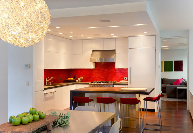 red backsplash kitchen minimalism design